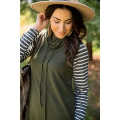Striped Accent Cowl Neck -Women's Clothing Store BB 3553