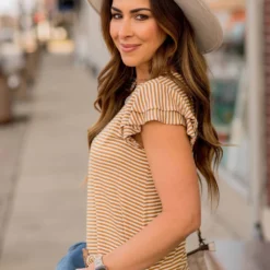 Striped Double Flutter Sleeve Tee -Women's Clothing Store BB 3573 83d70ec3 dc25 4e08 be4e 46fdd77ad23a 237189