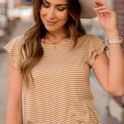 Striped Double Flutter Sleeve Tee -Women's Clothing Store BB 3579 9ef5e3b3 77f6 4c80 8550 a4f02b1823a0 453526