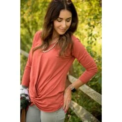 Long Sleeve Front Knot Tee -Women's Clothing Store BB 3607