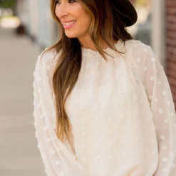 Textured Dot Cinched Neck Long Sleeve Blouse -Women's Clothing Store BB 3612 e054b957 5a80 436f a78e df5aee2361ae 720520