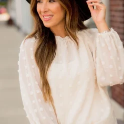 Textured Dot Cinched Neck Long Sleeve Blouse -Women's Clothing Store BB 3618 d4731967 6a27 4b54 854b 499365045efc 187974