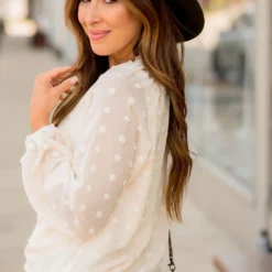 Textured Dot Cinched Neck Long Sleeve Blouse -Women's Clothing Store BB 3625 7f16d05a 6bfe 4fef 8ea3 fe7a21d00d3f 270732