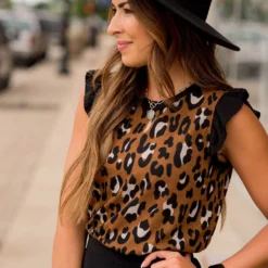 Leopard Ruffle Trim Tank