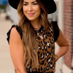 Leopard Ruffle Trim Tank -Women's Clothing Store BB 3630 e6bcf435 0162 4822 8ff0 d4f8b3c887d2 838695