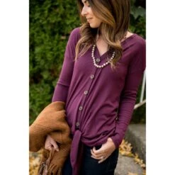 Button Front Long Sleeve Tie Tee -Women's Clothing Store BB 3637 2