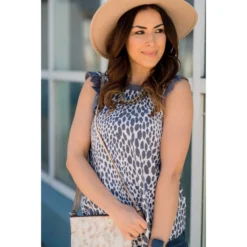 Cheetah Ruffle Trim Tank -Women's Clothing Store BB 3683
