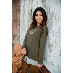 Striped Ruffle Bottom Long Sleeve Tee -Women's Clothing Store BB 3689 f4d43870 d6db 4beb 9206 5b1e298df7fd