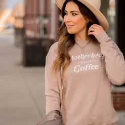 Motherhood Fueled By Coffee Graphic Crewneck