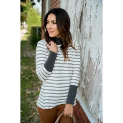 Striped Side Zip Wrap Terry Sweatshirt -Women's Clothing Store BB 3764