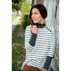 Striped Side Zip Wrap Terry Sweatshirt -Women's Clothing Store BB 3766 3812378f 7eec 4433 b0e5 225c52876345