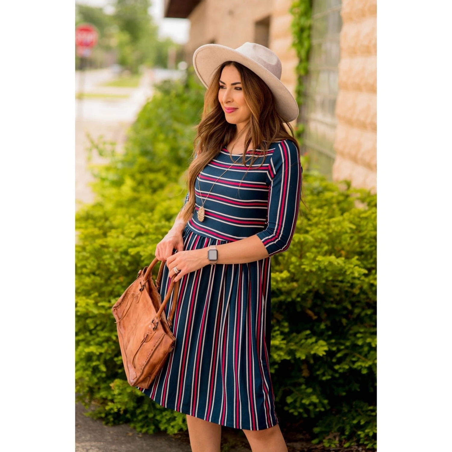 3/4 Sleeve Mixed Striped Midi 3 3/4 Sleeve Mixed Striped Midi - Image 3