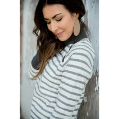 Striped Side Zip Wrap Terry Sweatshirt -Women's Clothing Store BB 3770