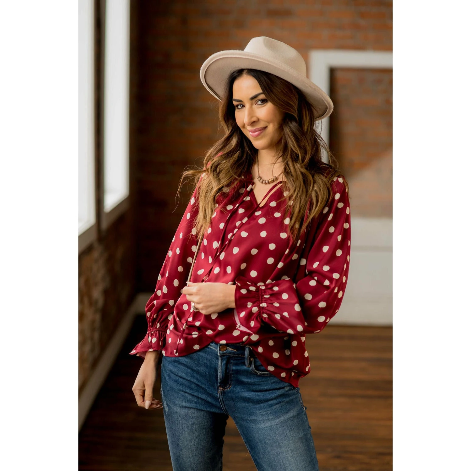 Polka Dot Drawstring Blouse 3 Polka Dot Drawstring Blouse - Image 3