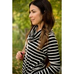 Striped Cowl Neck Sweatshirt Tunic -Women's Clothing Store BB 3785