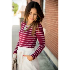 Dual Striped Long Sleeve Tee -Women's Clothing Store BB 3809 1