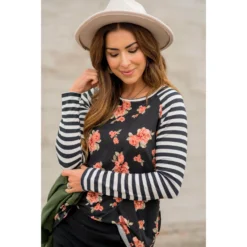 Striped Floral Body Long Sleeve Tee -Women's Clothing Store BB 3817 fcbf44a8 ff82 404d b470 ca05205c286c
