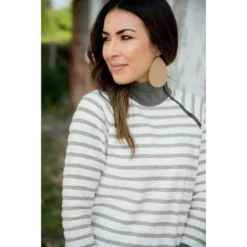 Striped Side Zip Wrap Terry Sweatshirt -Women's Clothing Store BB 3818