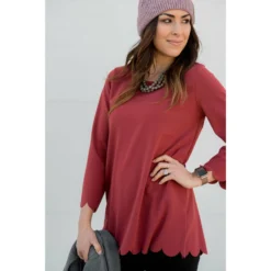 Scalloped Edge 3/4 Sleeve Blouse -Women's Clothing Store BB 3835 1