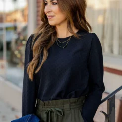 Stitched Dots Gathered Shoulder Blouse 37 Stitched Dots Gathered Shoulder Blouse -Women's Clothing Store BB 3840