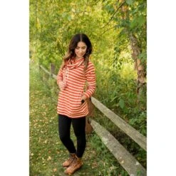 Striped Cowl Neck Sweatshirt Tunic -Women's Clothing Store BB 3854 930700