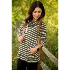 Striped Cowl Neck Sweatshirt Tunic -Women's Clothing Store BB 3870 1