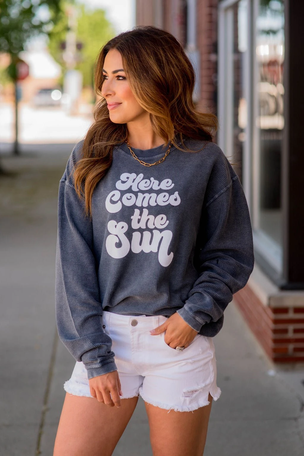Here Comes The Sun Ribbed Graphic Crewneck 2 Here Comes The Sun Ribbed Graphic Crewneck - Image 2