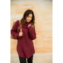 Chunky Knit Cowl Neck Tunic 22 Chunky Knit Cowl Neck Tunic -Women's Clothing Store BB 3909