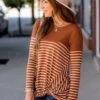 Striped Thermal Top Side Knot Tee