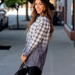 Grey/Blue Dip Dyed Flannel -Women's Clothing Store BB 3925 176a9419 243c 4c39 b5ae d6a9e51245d3 347808