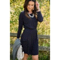 Dotted Pocket Long Sleeve Dress -Women's Clothing Store BB 3949 82cdf6dc be1f 4604 bf3b 8fec20276a34 184497