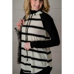 Striped Mock Neck Hoodie - Black -Women's Clothing Store BB 3964 ee3aa6e2 3fc6 44fc 817c 9aaec76514f4