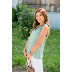 Mini Dots Ruffle Trim V Tank -Women's Clothing Store BB 3981 32b3fe3e aad4 493f bbca 9187a8a854d9