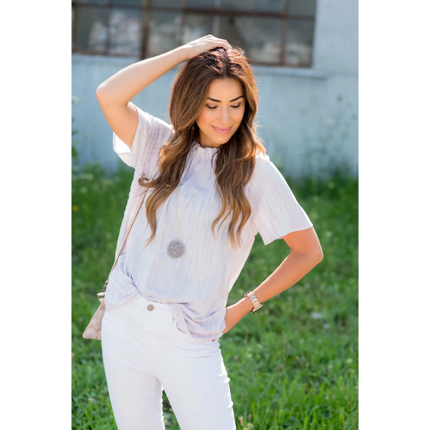 Vertical Striped Cinch Neck Blouse 3 Vertical Striped Cinch Neck Blouse - Image 3