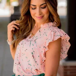 Splattered Flutter Trim V Tank -Women's Clothing Store BB 4001 531f52c6 2344 4385 be38 d9a031b95a61 477169