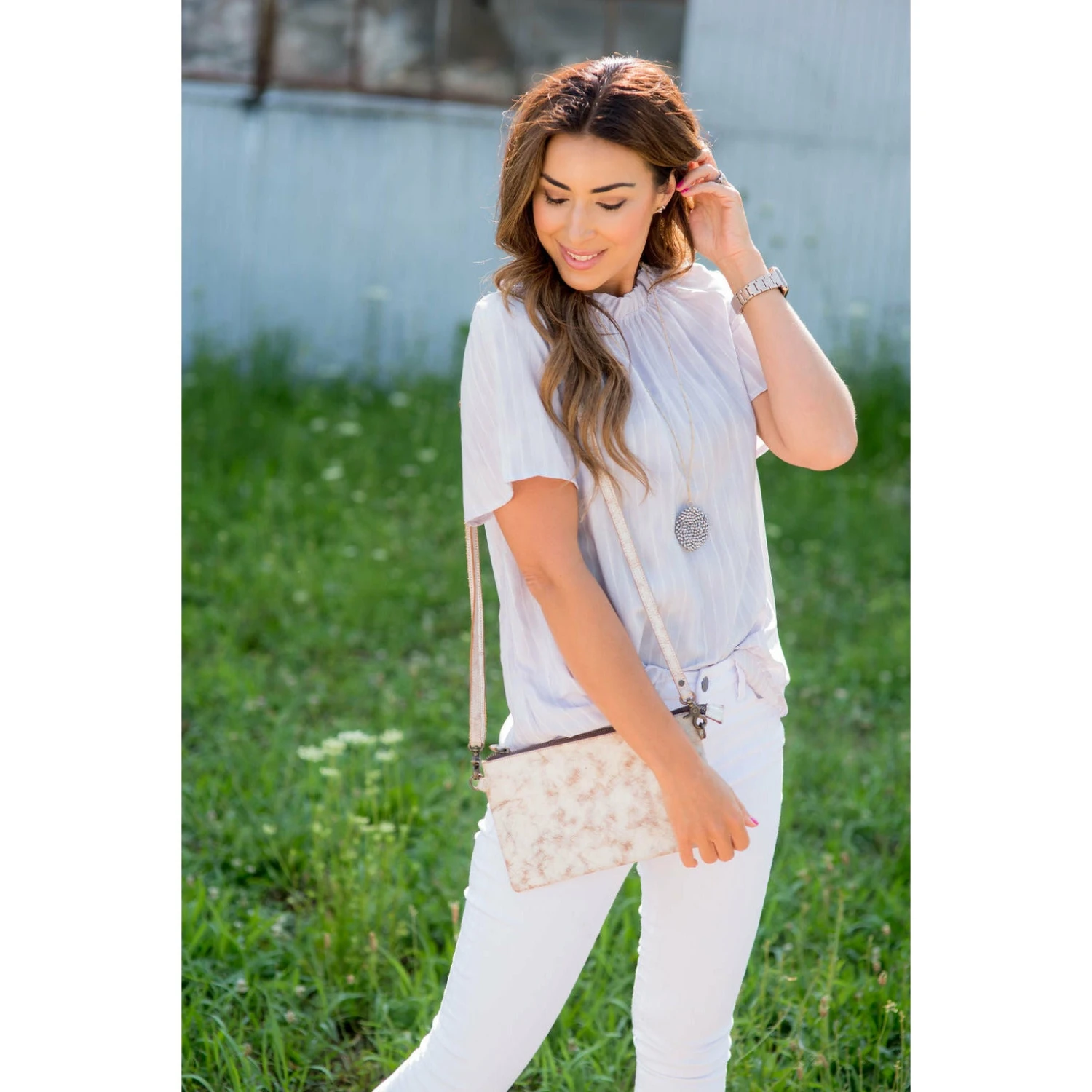 Vertical Striped Cinch Neck Blouse 6 Vertical Striped Cinch Neck Blouse - Image 6