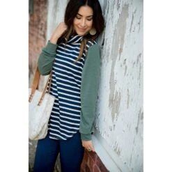 Striped Body Cowl Neck Sweatshirt -Women's Clothing Store BB 4006 ae5482f2 7667 4dba 9b32 79db45b0ad6c