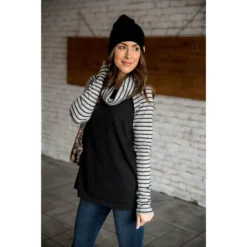 Striped Sleeve Cowl Neck