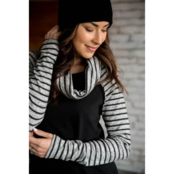 Striped Sleeve Cowl Neck 8 Striped Sleeve Cowl Neck -Women's Clothing Store BB 4009