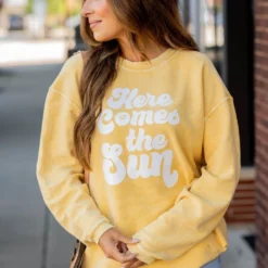 Here Comes The Sun Ribbed Graphic Crewneck