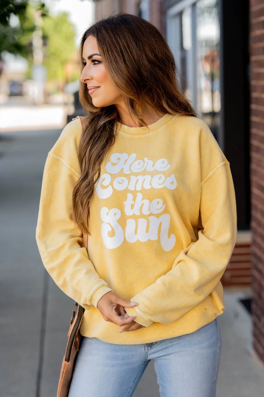 Here Comes The Sun Ribbed Graphic Crewneck 1 Here Comes The Sun Ribbed Graphic Crewneck