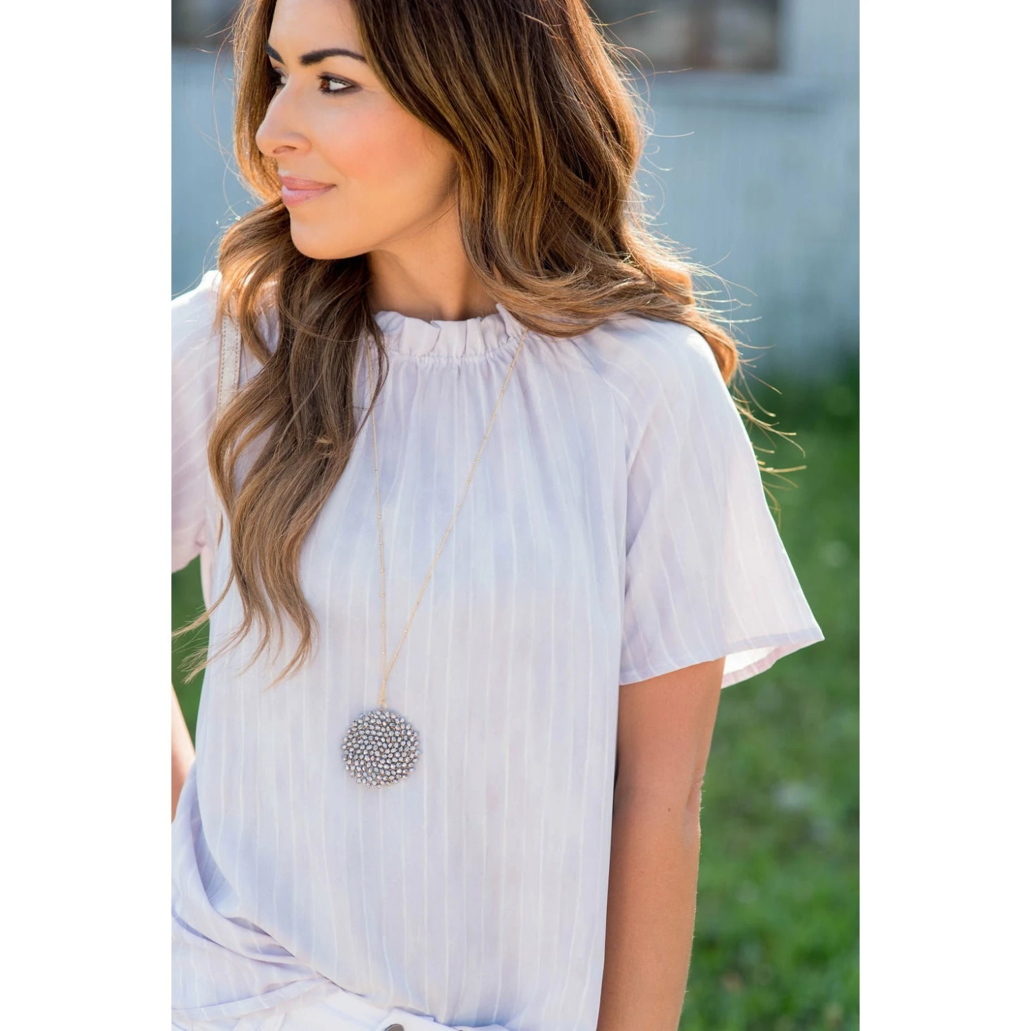 Vertical Striped Cinch Neck Blouse 11 Vertical Striped Cinch Neck Blouse - Image 11