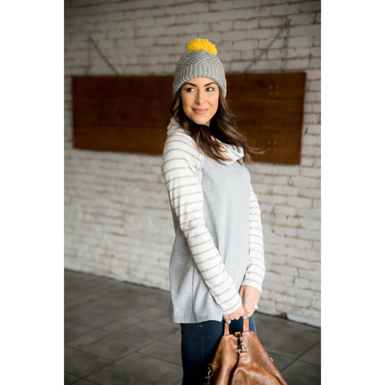 Striped Sleeve Cowl Neck 2 Striped Sleeve Cowl Neck - Image 2