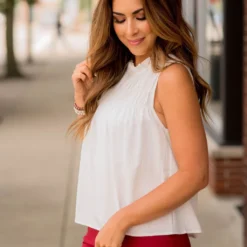 Pleated Bib Cinched Neck Tank -Women's Clothing Store BB 4025 ad7ae731 c71f 4555 a230 a916e89ef745 832138