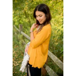 Scalloped Edge 3/4 Sleeve Blouse -Women's Clothing Store BB 4026 f208480f b5ae 415b b9a4 7219aa18a558