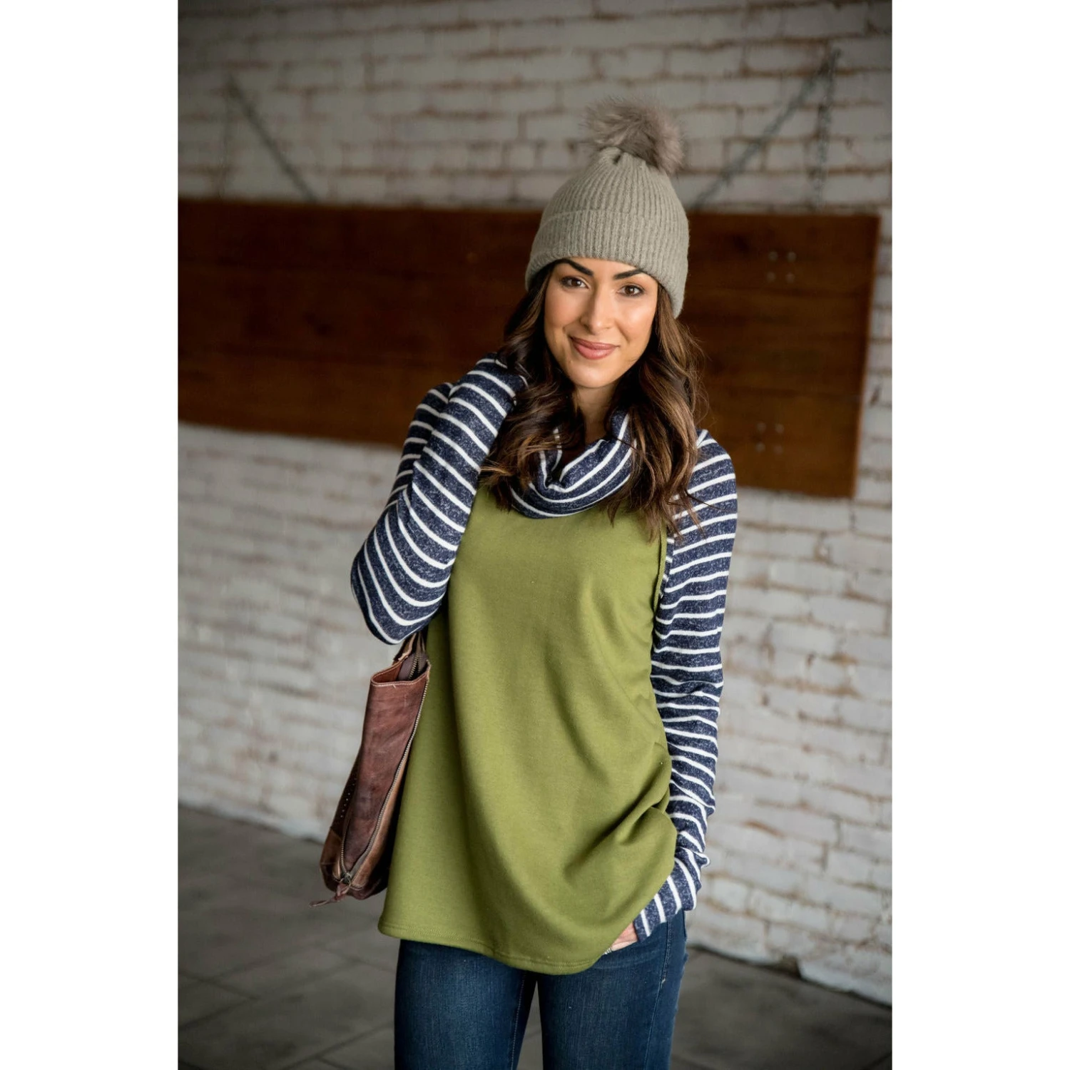 Striped Sleeve Cowl Neck 4 Striped Sleeve Cowl Neck - Image 4