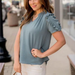 Ruffle Sleeve V Blouse