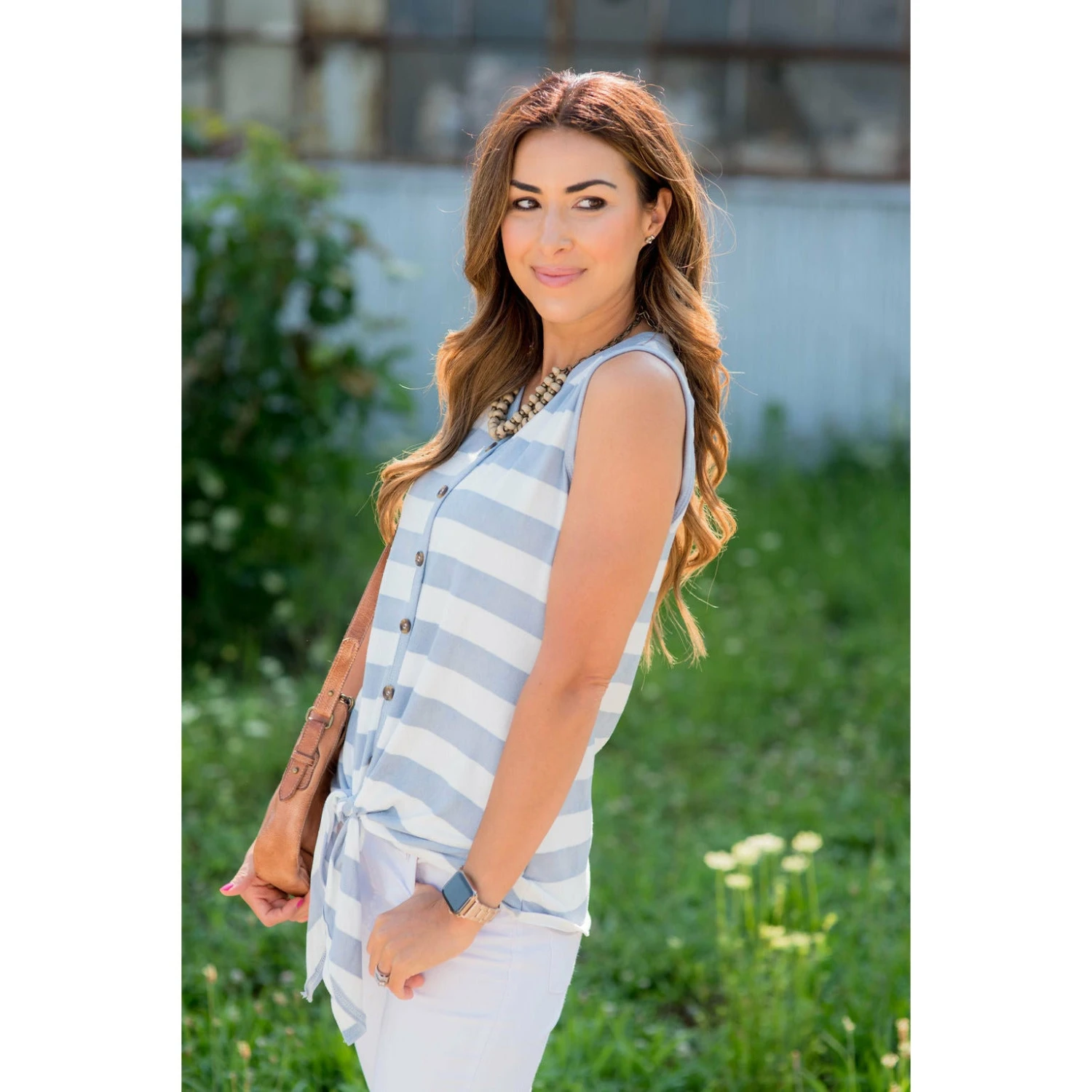 Tie Bottom Button Up Striped Tank 5 Tie Bottom Button Up Striped Tank - Image 5