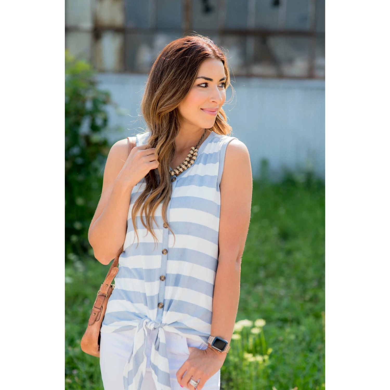 Tie Bottom Button Up Striped Tank 8 Tie Bottom Button Up Striped Tank - Image 8