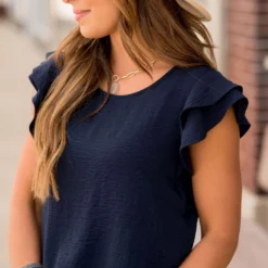 Double Flutter Short Sleeve Blouse -Women's Clothing Store BB 4126 2cabe1a5 b76e 4117 8d0e 5a878442b4b0 410737